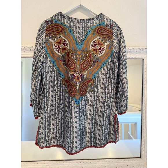 Johnny Was Paisley Floral Print 3/4 Sleeve Scoop Neck Blouse Size XS - Picture 3 of 4